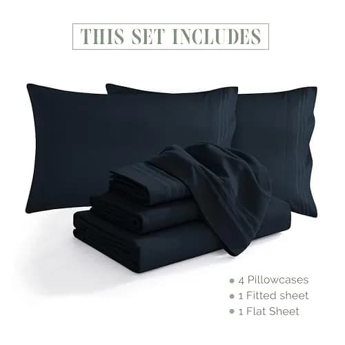 Elegant Comfort Full Bed Linen Set | Wrinkle-Resistant Microfiber Bedding (Full, Black) thumbnail 4