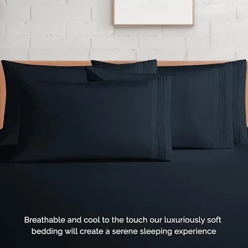 Elegant Comfort Full Bed Linen Set | Wrinkle-Resistant Microfiber Bedding (Full, Black) thumbnail 7
