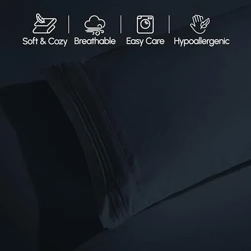 Elegant Comfort Full Bed Linen Set | Wrinkle-Resistant Microfiber Bedding (Full, Black) thumbnail 8