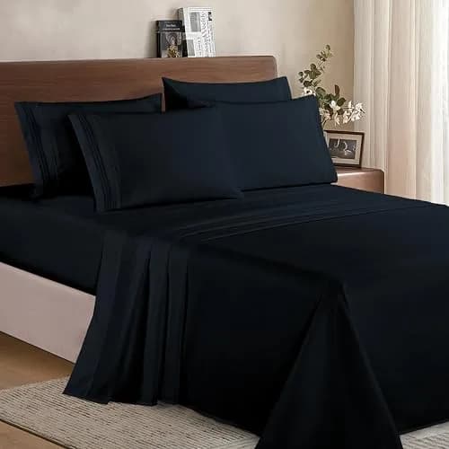 Elegant Comfort Full Bed Linen Set | Wrinkle-Resistant Microfiber Bedding (Full, Black) thumbnail 2