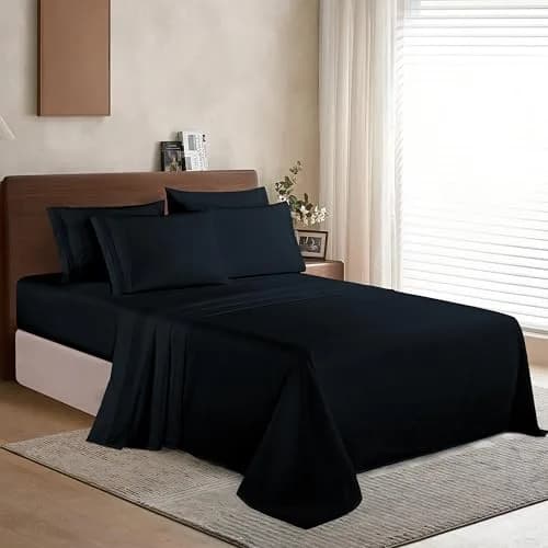 Elegant Comfort Full Bed Linen Set | Wrinkle-Resistant Microfiber Bedding (Full, Black) thumbnail 3
