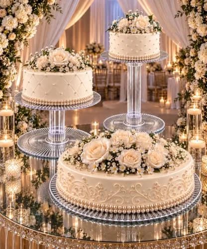 platinumcakeware 3 Tier Acrylic Wedding Cake Stand | Interchangeable Plates & Theme Decor (≤120c) thumbnail 1