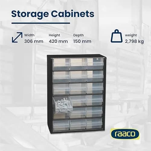 Raaco Steel Storage Cabinet, 18-Drawer | Durable Metal Hardware Organizer for Workshop & Garage thumbnail 3