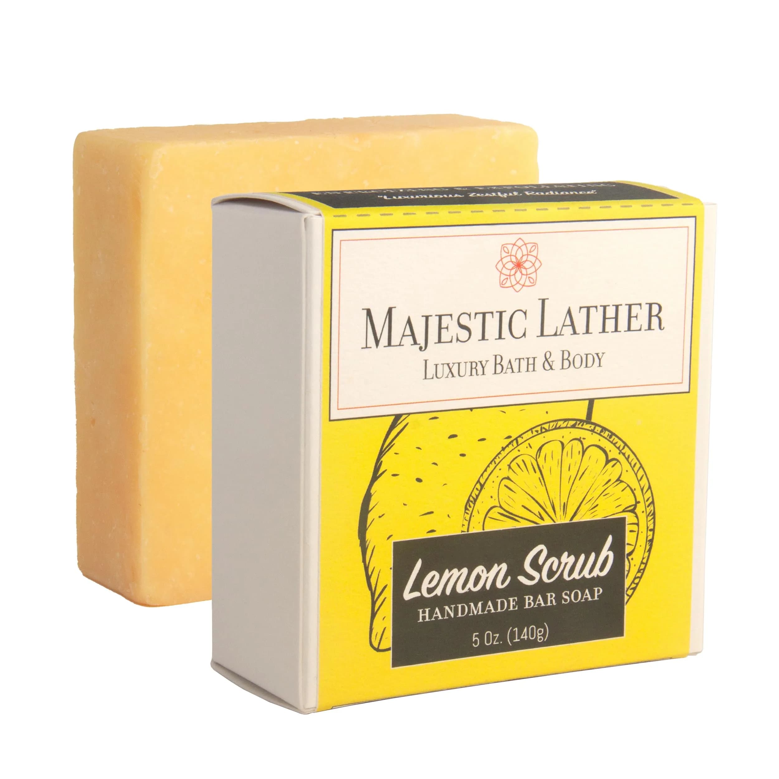 Majestic Lather Lemon Handmade Bar Soap for Face & Body | Gentle Exfoliating & Moisturizing