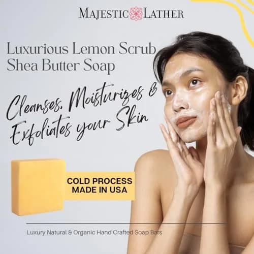 Majestic Lather Lemon Handmade Bar Soap for Face & Body | Gentle Exfoliating & Moisturizing thumbnail 4