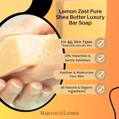 Majestic Lather Lemon Handmade Bar Soap for Face & Body | Gentle Exfoliating & Moisturizing thumbnail 3