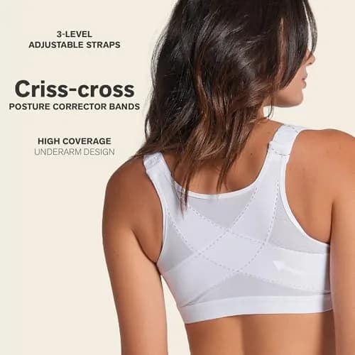 Leonisa Women's Posture Corrector Wireless Back Support Bra, White, 34C | Gentle Support & Posture Aid thumbnail 2