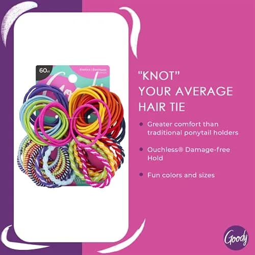 Goody Kids Ouchless Elastic Hair Ties 60 Ct Assorted Colors | Gentle Hold for Fine to Medium Hair thumbnail 2