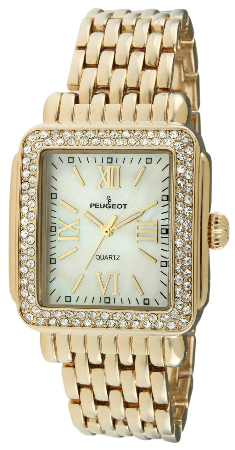 Peugeot Women's Rectangle Crystal Bezel Roman Numeral Bracelet Watch | Elegant Mother-of-Pearl Dial (30mm) for Women - main product image