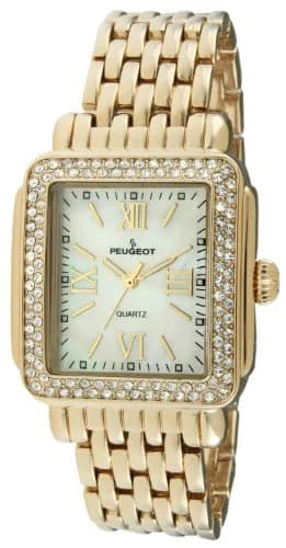 Peugeot Women's Rectangle Crystal Bezel Roman Numeral Bracelet Watch | Elegant Mother-of-Pearl Dial (30mm) for Women thumbnail 1
