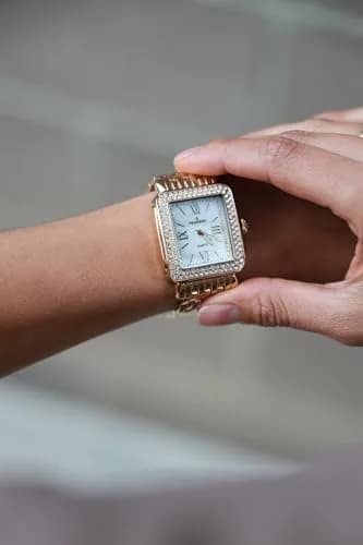Peugeot Women's Rectangle Crystal Bezel Roman Numeral Bracelet Watch | Elegant Mother-of-Pearl Dial (30mm) for Women thumbnail 9
