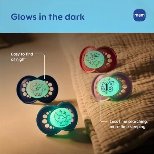 MAM Original Baby Pacifiers 6-16 Months, Glows in The Dark, 2 Pack | Developed with Pediatric Dentists & Specialists thumbnail 5