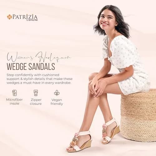 PATRIZIA Spring Step Harlequin Wedge Sandals for Women | Chic Flower T-Straps, 7.5-8 US thumbnail 5