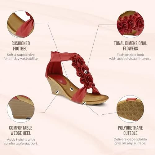 PATRIZIA Spring Step Harlequin Wedge Sandals for Women | Chic Flower T-Straps, 7.5-8 US thumbnail 6