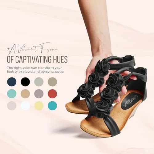 PATRIZIA Spring Step Harlequin Wedge Sandals for Women | Chic Flower T-Straps, 7.5-8 US thumbnail 7