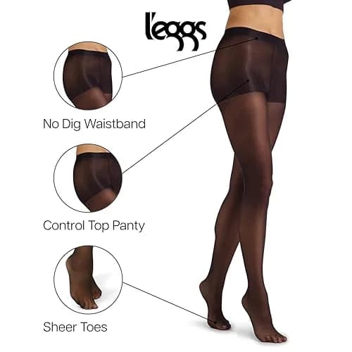 L'eggs Casual Women's Seasonless Tights for Year Round Wear | Sheer Toe, Black, Medium thumbnail 2