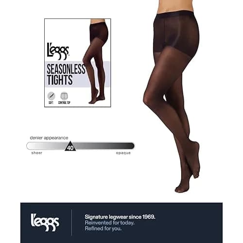 L'eggs Casual Women's Seasonless Tights for Year Round Wear | Sheer Toe, Black, Medium thumbnail 3