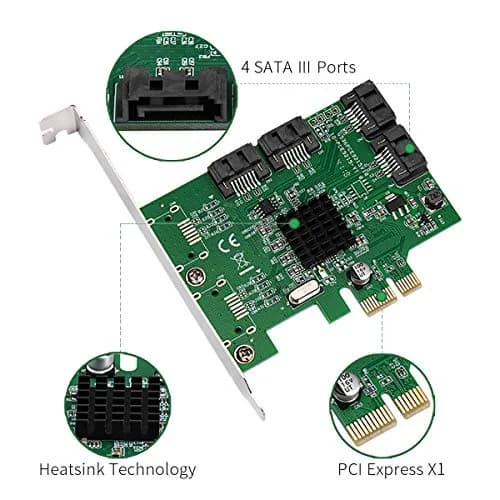 4 Port SATA III Expansion Card with Low Profile Bracket - 6Gbps SATA 3.0 PCI Express x1 Marvell 9215 thumbnail 2