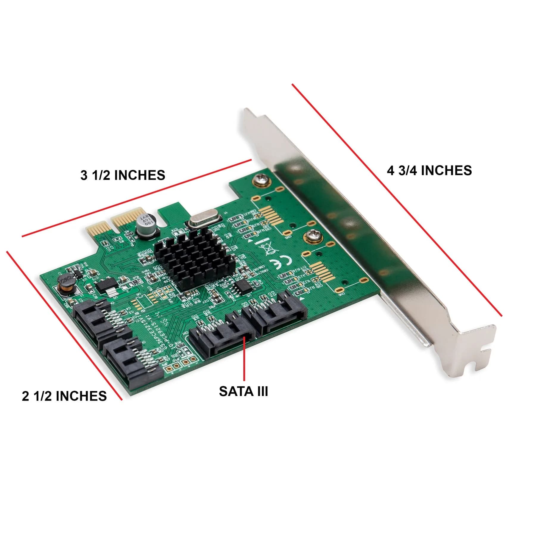4 Port SATA III Expansion Card with Low Profile Bracket - 6Gbps SATA 3.0 PCI Express x1 Marvell 9215 thumbnail 3