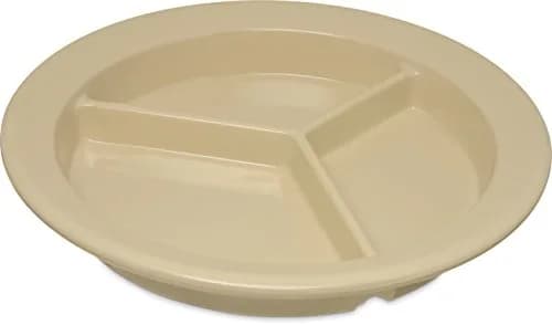 Carlisle FoodService Dallas Ware Plastic Divided Plate 9 Inches | Heavyweight Melamine, 3 Compartments, Tan, Pack of 24 thumbnail 1