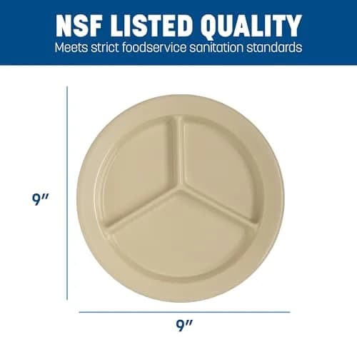 Carlisle FoodService Dallas Ware Plastic Divided Plate 9 Inches | Heavyweight Melamine, 3 Compartments, Tan, Pack of 24 thumbnail 4