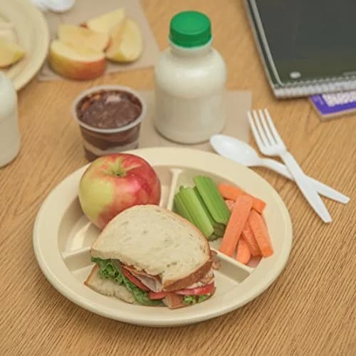 Carlisle FoodService Dallas Ware Plastic Divided Plate 9 Inches | Heavyweight Melamine, 3 Compartments, Tan, Pack of 24 thumbnail 7