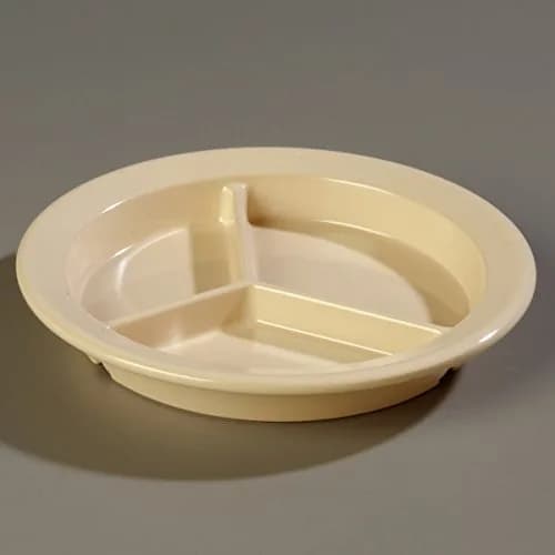 Carlisle FoodService Dallas Ware Plastic Divided Plate 9 Inches | Heavyweight Melamine, 3 Compartments, Tan, Pack of 24 thumbnail 9