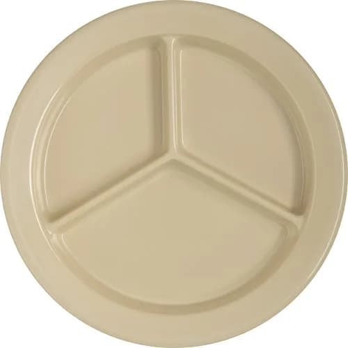 Carlisle FoodService Dallas Ware Plastic Divided Plate 9 Inches | Heavyweight Melamine, 3 Compartments, Tan, Pack of 24 thumbnail 2