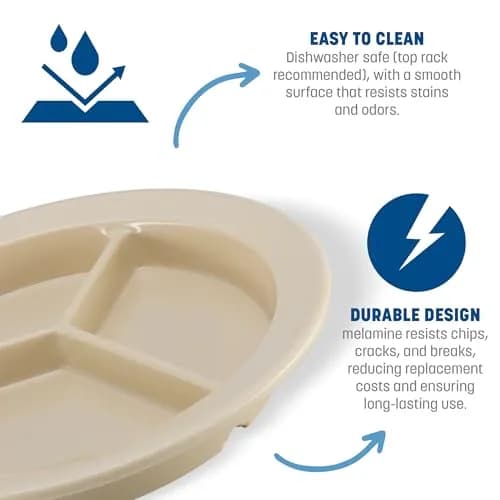 Carlisle FoodService Dallas Ware Plastic Divided Plate 9 Inches | Heavyweight Melamine, 3 Compartments, Tan, Pack of 24 thumbnail 3