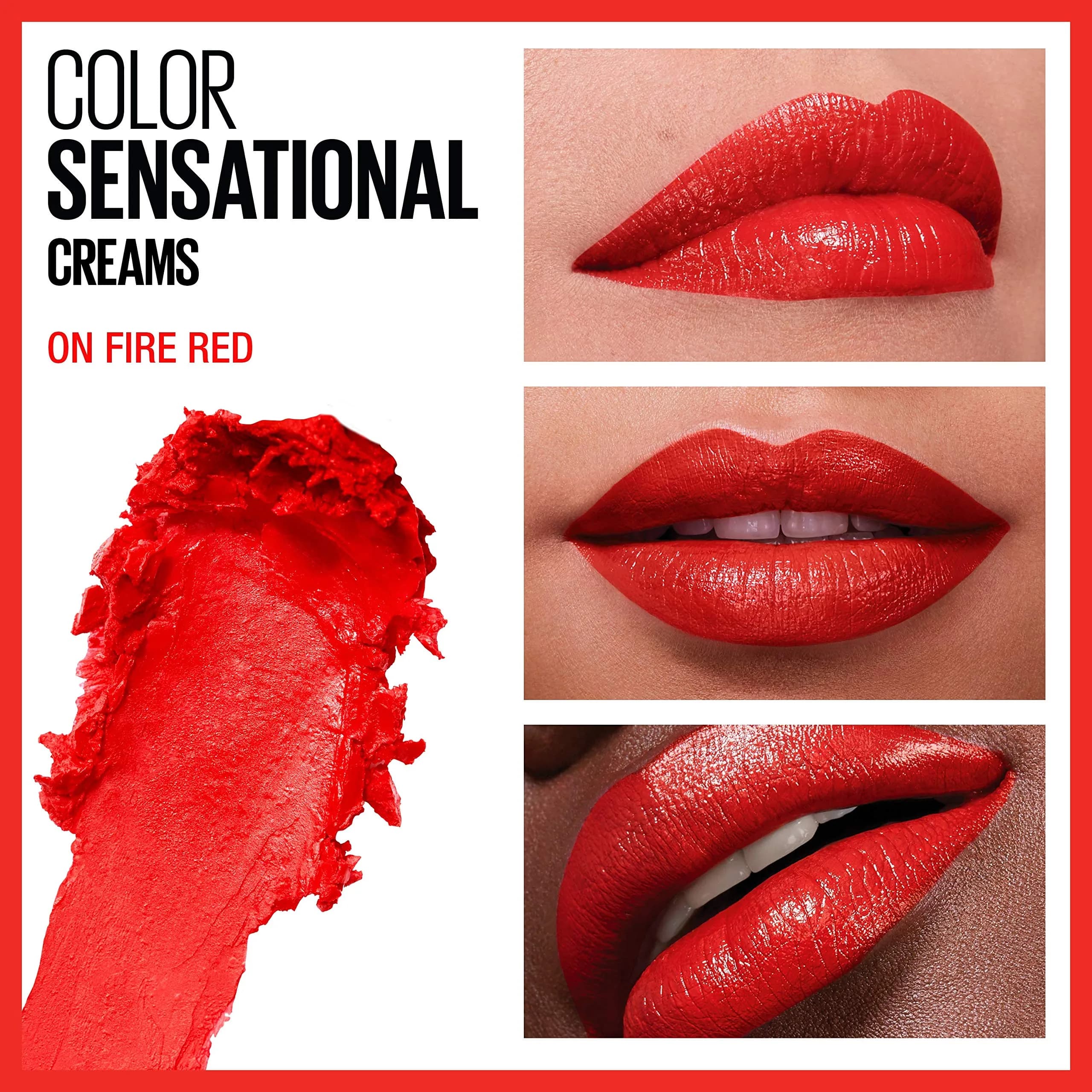 Maybelline Color Sensational Lipstick, On Fire Red, Creamy Hydrating Lip Color, 4g (0.15 Oz) thumbnail 3