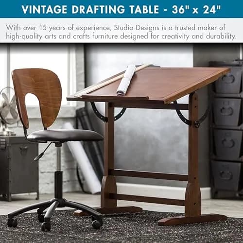 SD STUDIO DESIGNS Vintage Rustic Oak Drafting Table | Adjustable Craft & Studio Desk thumbnail 4
