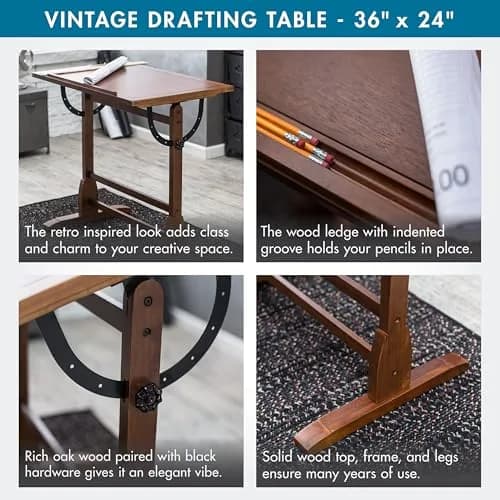 SD STUDIO DESIGNS Vintage Rustic Oak Drafting Table | Adjustable Craft & Studio Desk thumbnail 3