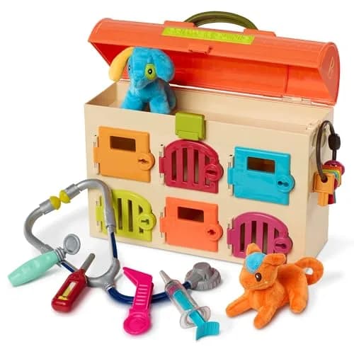 B. toys Critter Clinic Vet Set, Portable Animal Hospital | 6 Rooms, 5 Tools, 2 Plush Pets, Portable Handle (2+ Years) thumbnail 1