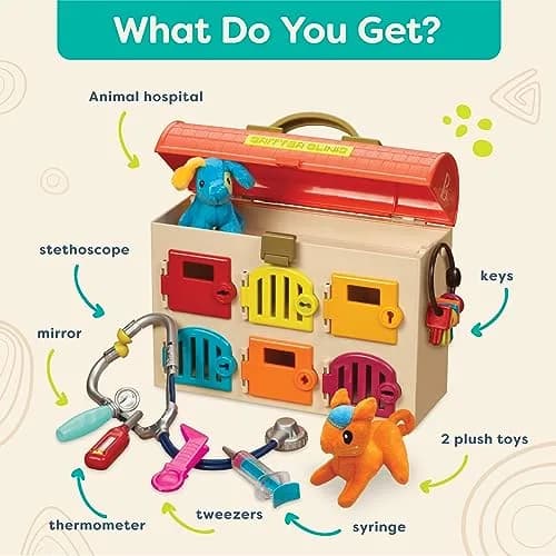 B. toys Critter Clinic Vet Set, Portable Animal Hospital | 6 Rooms, 5 Tools, 2 Plush Pets, Portable Handle (2+ Years) thumbnail 4