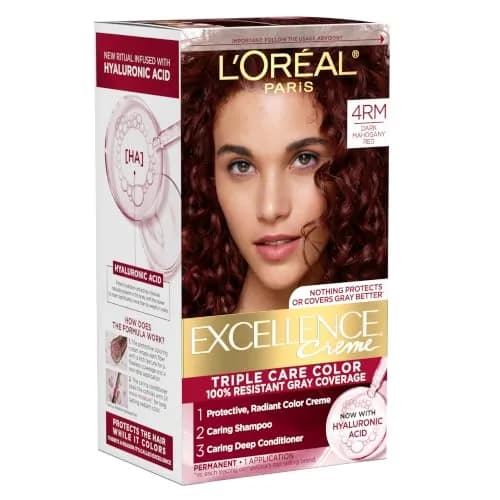 L'Oreal Paris Excellence Crème Permanent Hair Dye 4RM Dark Mahogany Red | Triple Care with Hyaluronic Acid for 100% Gray Coverage thumbnail 1