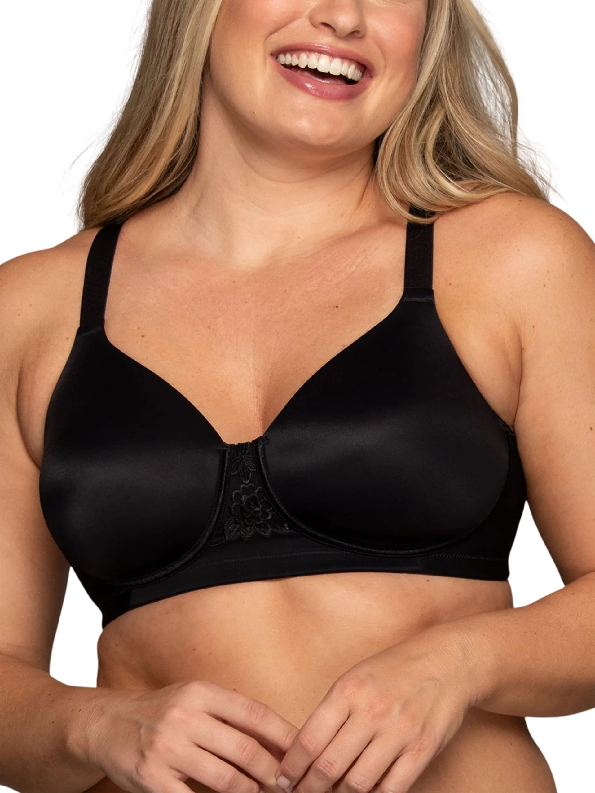 Vanity Fair Full Figure Support Bra Beige 36DD | Wirefree 4-Way Stretch Comfort — Wirefree - Black