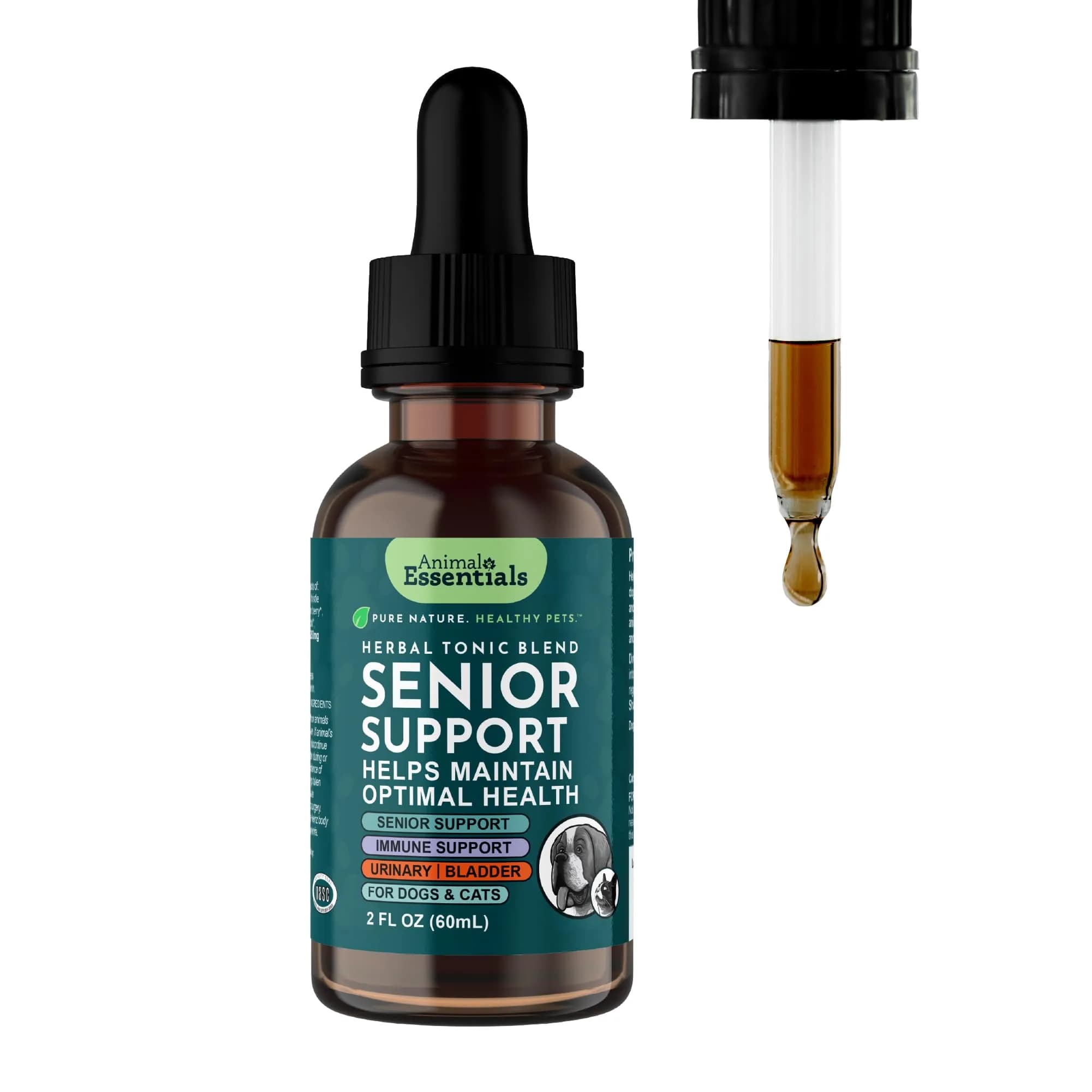 Animal Essentials Senior Support for Dogs & Cats Supplement - 2 fl Oz | Supports Mental & Physical Well-Being — 2 Fl Oz (60 ml)