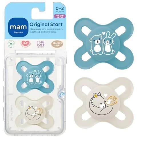 MAM Original Start Baby Pacifiers 0-3 Months SkinSoft Silicone, 2 Pack | Developed with Orthodontists thumbnail 1