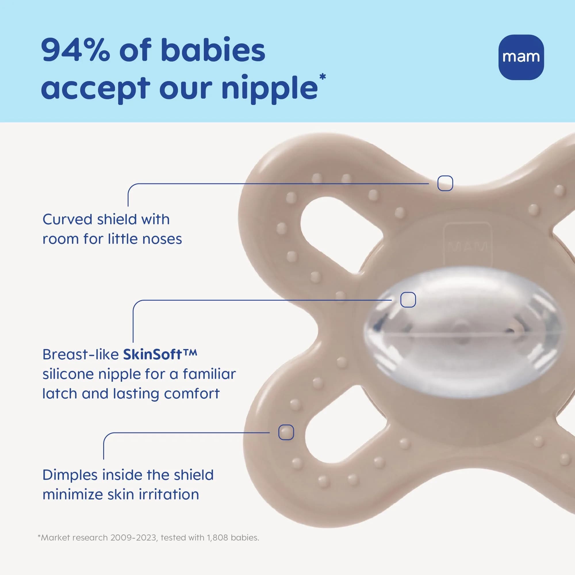 MAM Original Start Baby Pacifiers 0-3 Months SkinSoft Silicone, 2 Pack | Developed with Orthodontists - view 3