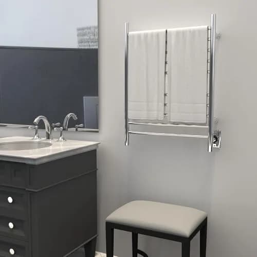 Amba Radiant Straight Hardwired Towel Warmer 4.75in | Polished Stainless Steel, 11.1lb, 10 Crossbars, Heats Horizontal & Vertical thumbnail 4