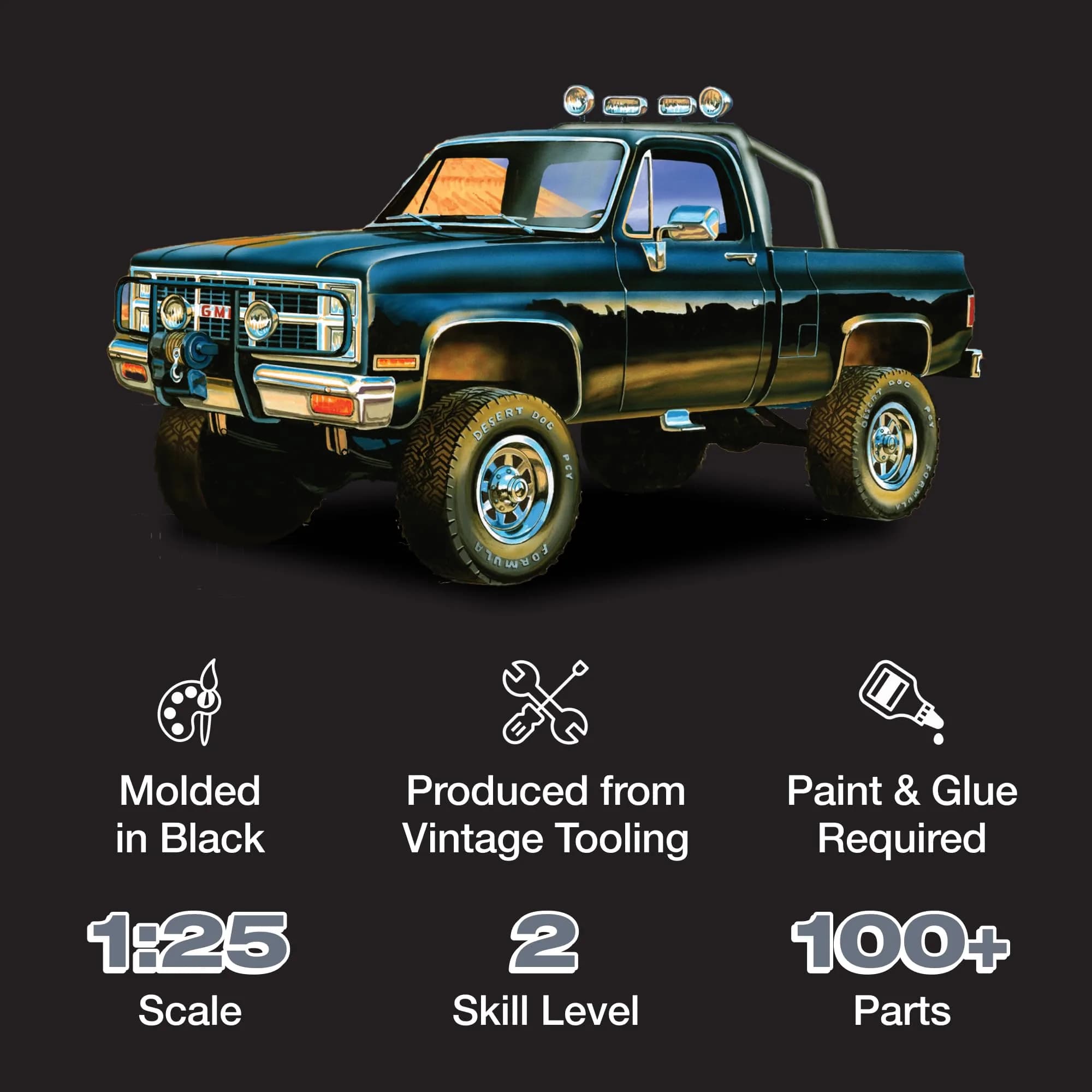 MPC 1984 GMC Pickup 1:25 Scale Model Kit (Black Version) | 150+ Parts, Skill Level 2 - view 2