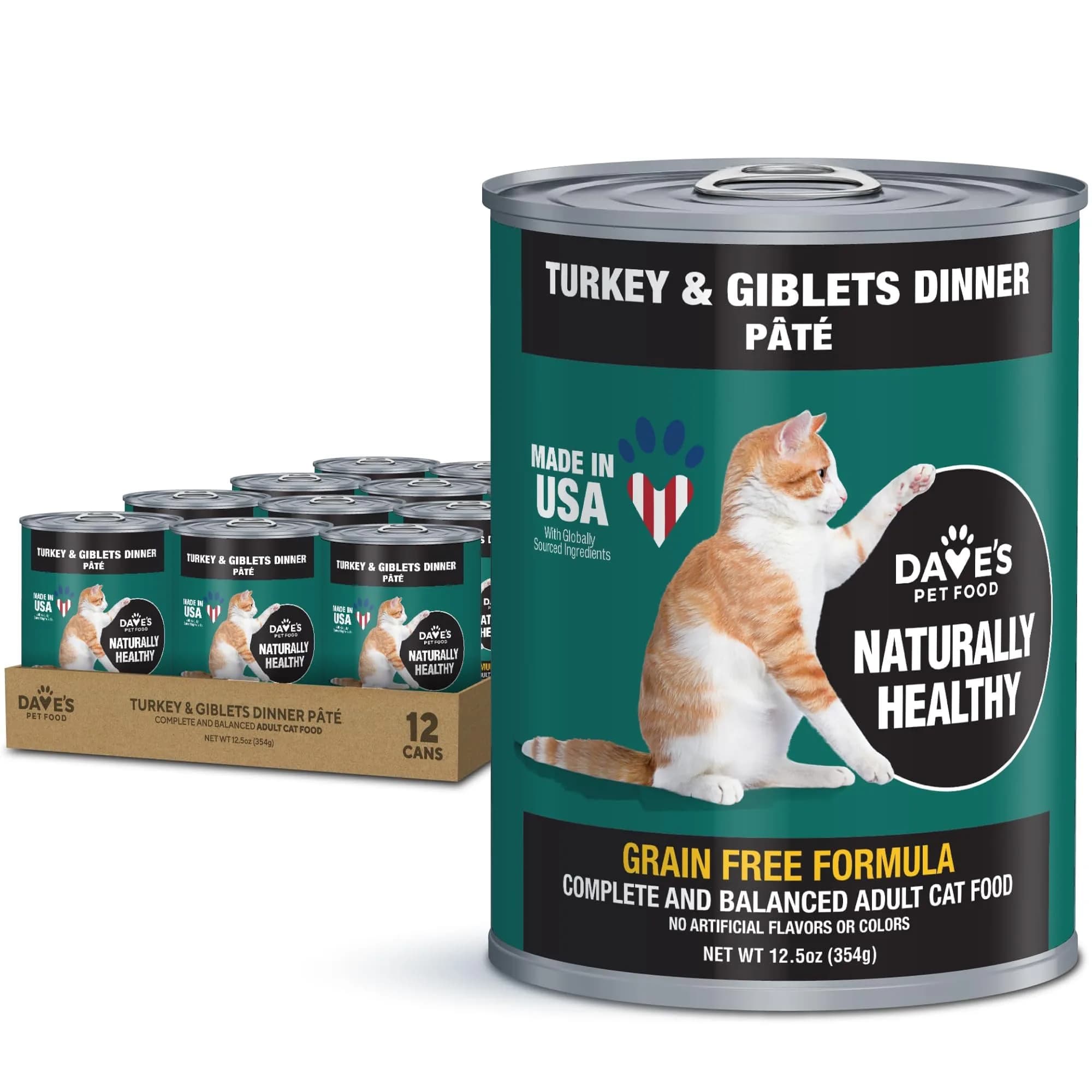 Dave's Pet Food Grain Free Canned Cat Food, Turkey & Giblets Pate, 12.5 oz | High-Protein, Grain-Free Nutrition