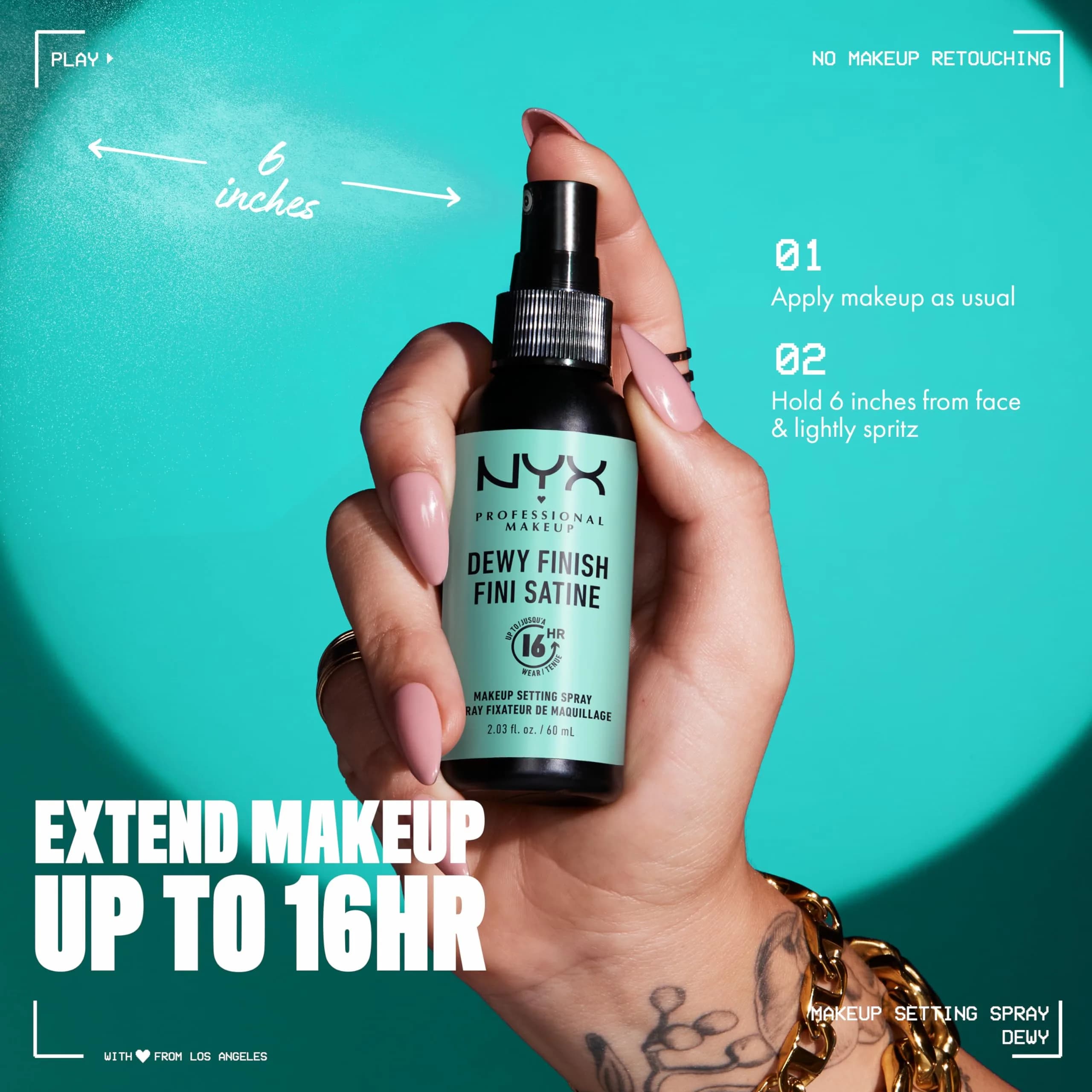 NYX PROFESSIONAL MAKEUP Makeup Setting Spray - Dewy Finish, Vegan Formula | Lightweight Face Mist for 16HR Wear - view 4