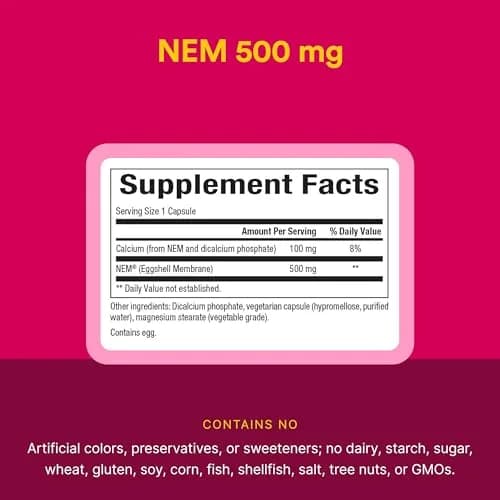 Natural Factors NEM Natural Eggshell Membrane Joint Comfort & Flexibility 60 Capsules | Supports Healthy Connective Tissue thumbnail 4