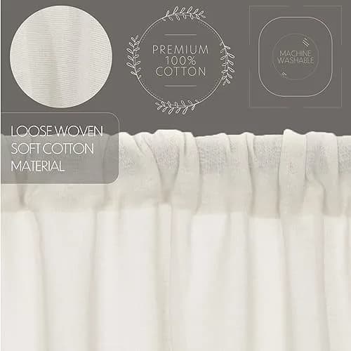 VHC Brands Tobacco Cloth Tier Fringed Curtains 36x36 inch | Sheer White Farmhouse Decor thumbnail 4
