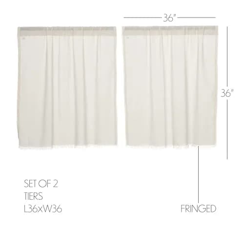 VHC Brands Tobacco Cloth Tier Fringed Curtains 36x36 inch | Sheer White Farmhouse Decor thumbnail 2