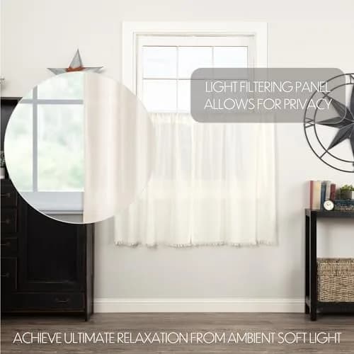 VHC Brands Tobacco Cloth Tier Fringed Curtains 36x36 inch | Sheer White Farmhouse Decor thumbnail 3