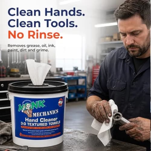 Monk Hand Cleaner Towels (4 Buckets of 130 Count) | Heavy-Duty Grease & Dirt Removal for Mechanics & Workshops thumbnail 2