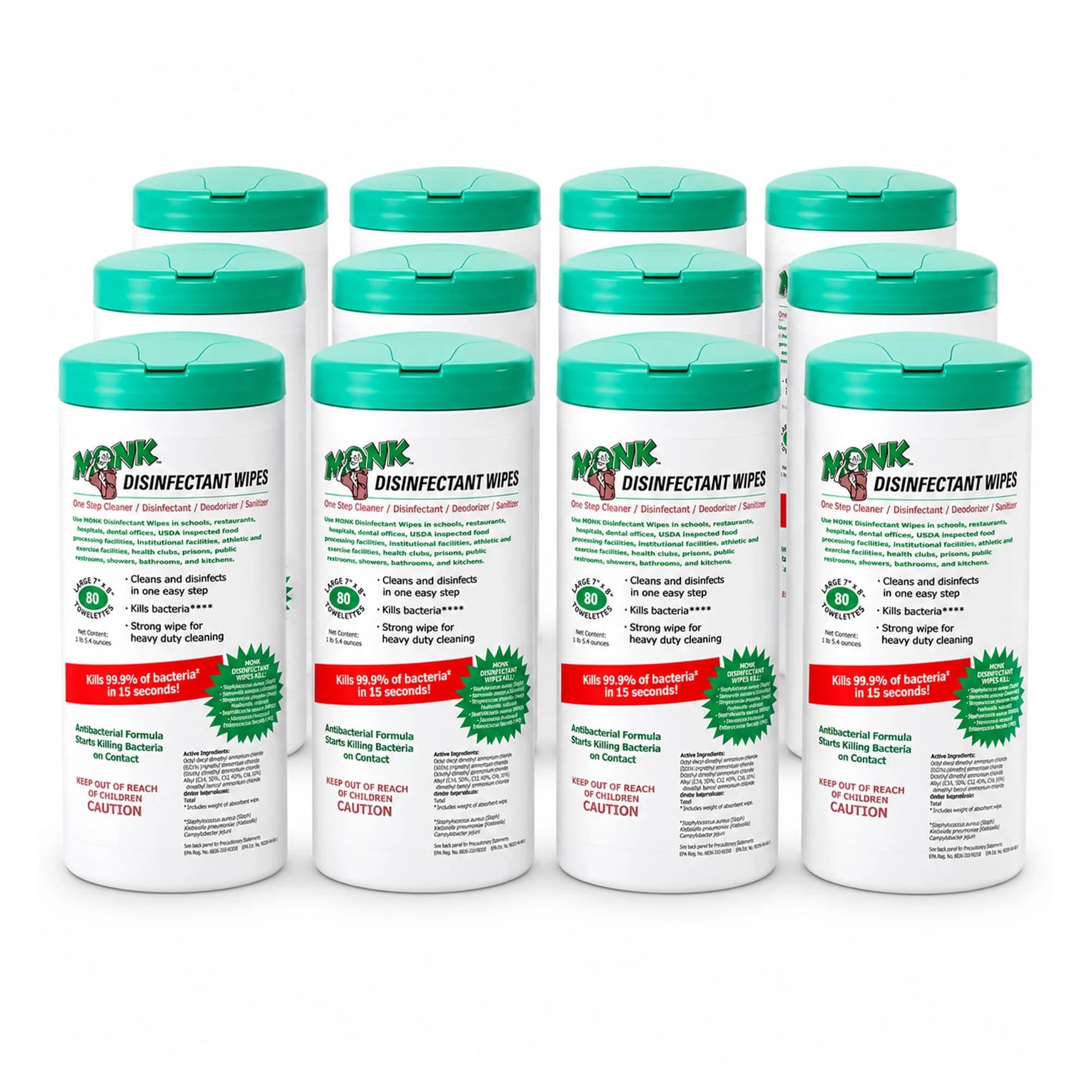 Monk Disinfecting Wipes 80 Count | Heavy Duty Surface Disinfectant for Commercial & Home Use