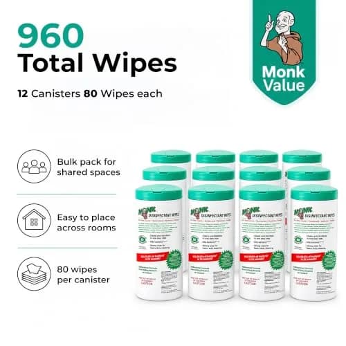 Monk Disinfecting Wipes 80 Count | Heavy Duty Surface Disinfectant for Commercial & Home Use thumbnail 3